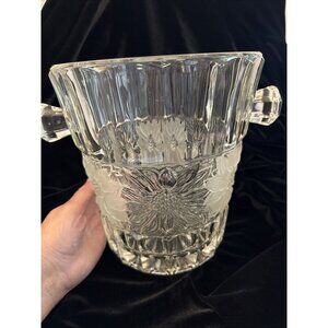 Rare Champagne Ice Bucket Sunflower Motif Heavy Crystal Glass.